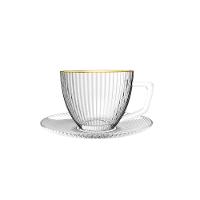 Xícara Café com Pires de Vidro Graffiato com Borda Dourada 90 ml 6 Peças - 1