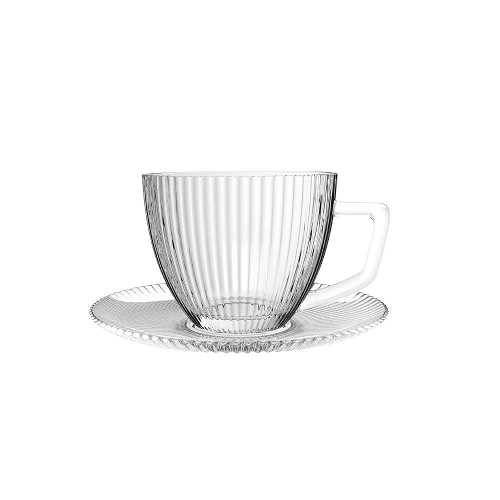 Xícara para Chá com Pires de Vidro Graffiato 230 ml 6 Peças - 1