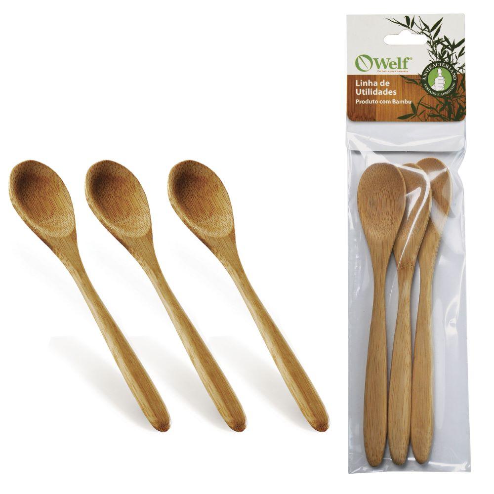 Conjunto De Colheres Em Bambu - 18Cm - 3 Pçs Welf - 1