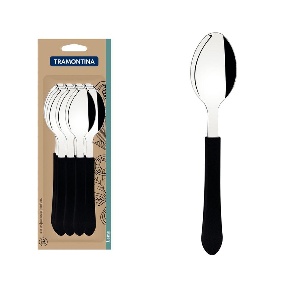 Conjunto Colher Mesa Inox 12 Peças Leme Preto Tramontina - 1