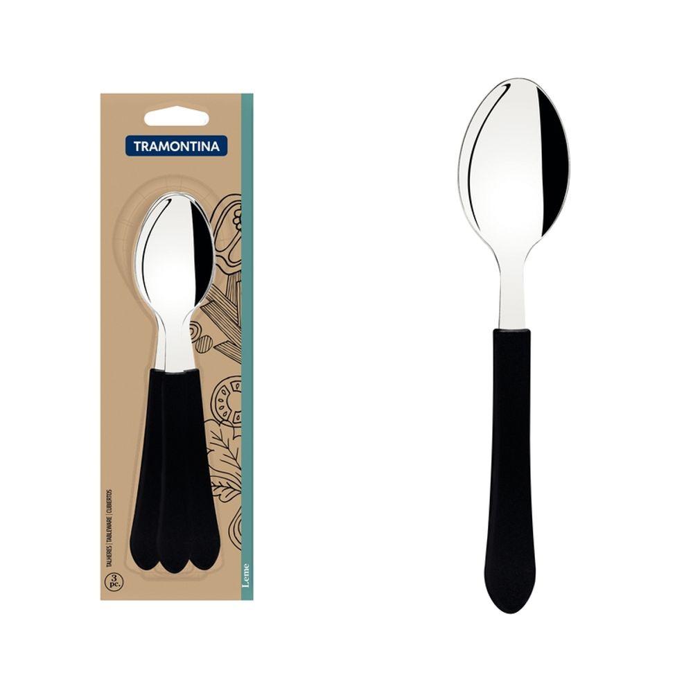 Conjunto Colher Mesa Inox 3 Peças Leme Preto Tramontina - 1
