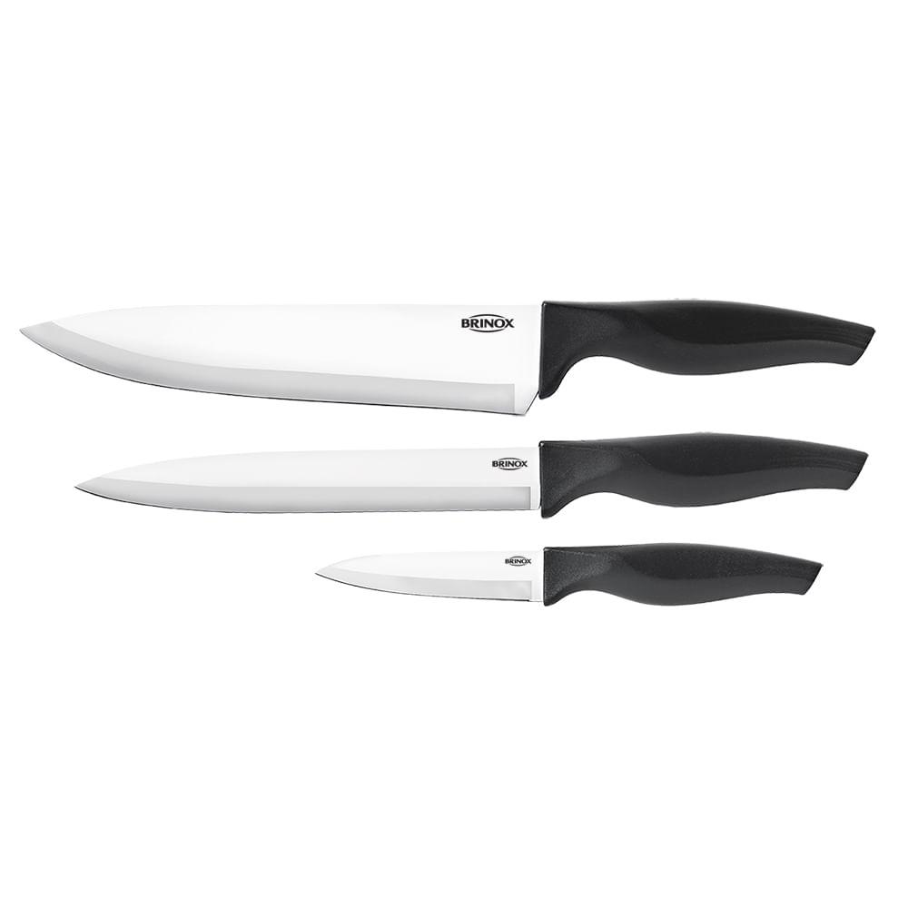 Conjunto Facas 3 Peças Cross Preto  Brinox - 1