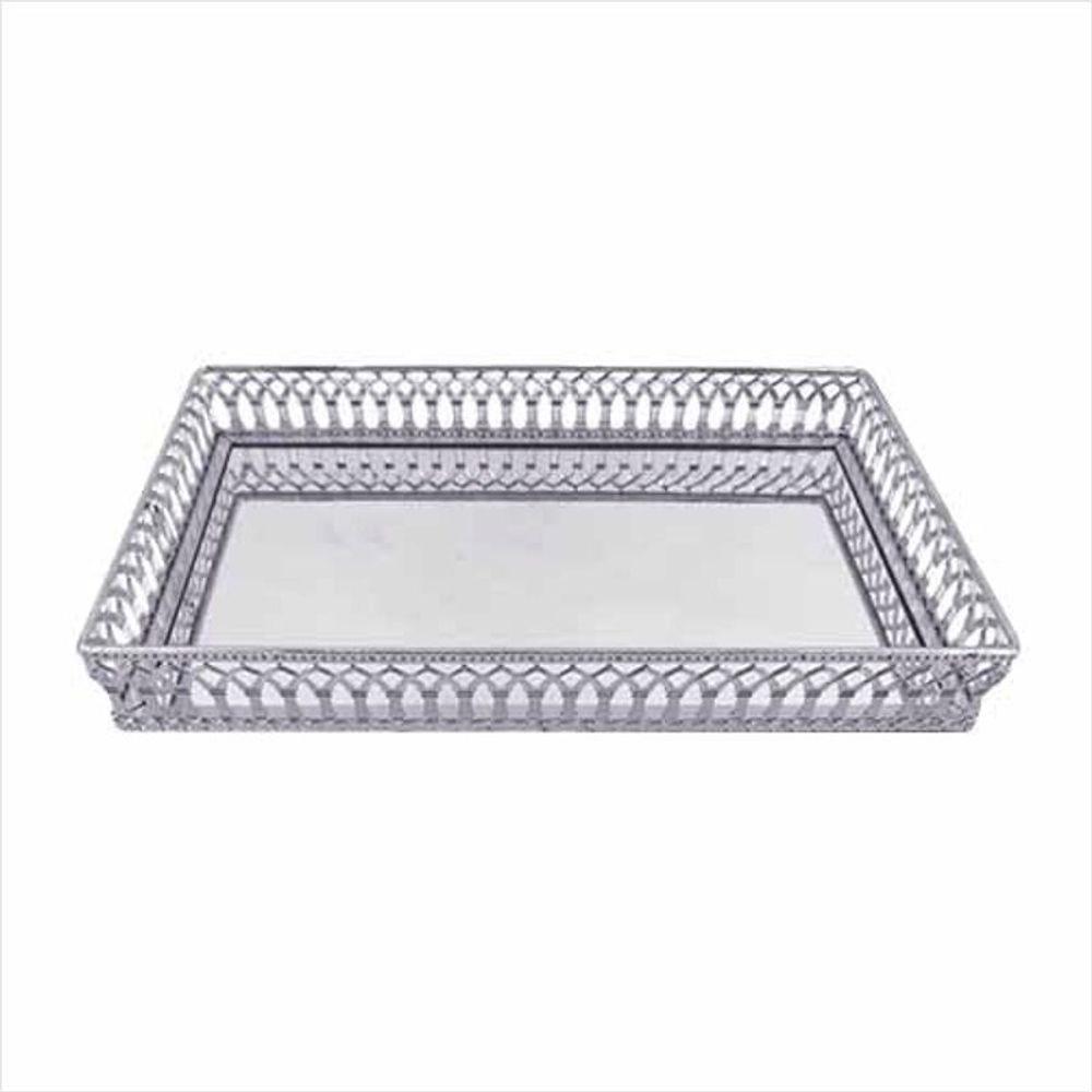Bandeja Espelhada Retangular Inox Prata - Adely Decor - 1