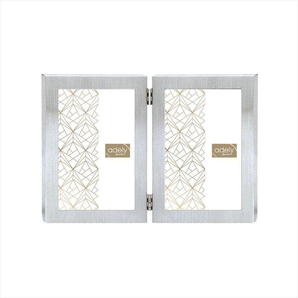 Porta-Retrato 10X15 Duplo - Prata - Aluminio - Adely Decor - 1