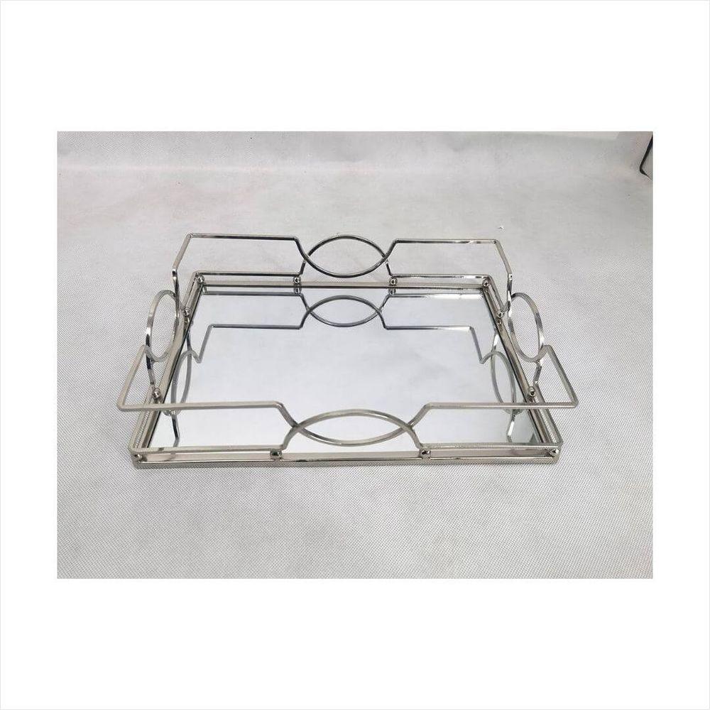 Bandeja Espelhada Prata Retangular   Adely - 1