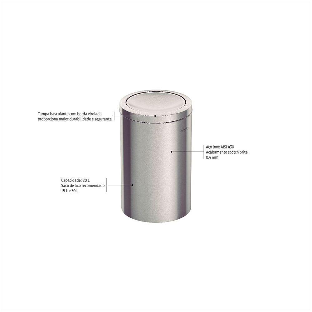 Lixeira Inox com Tampa Basculante Swing 20 L Tramontina - 2