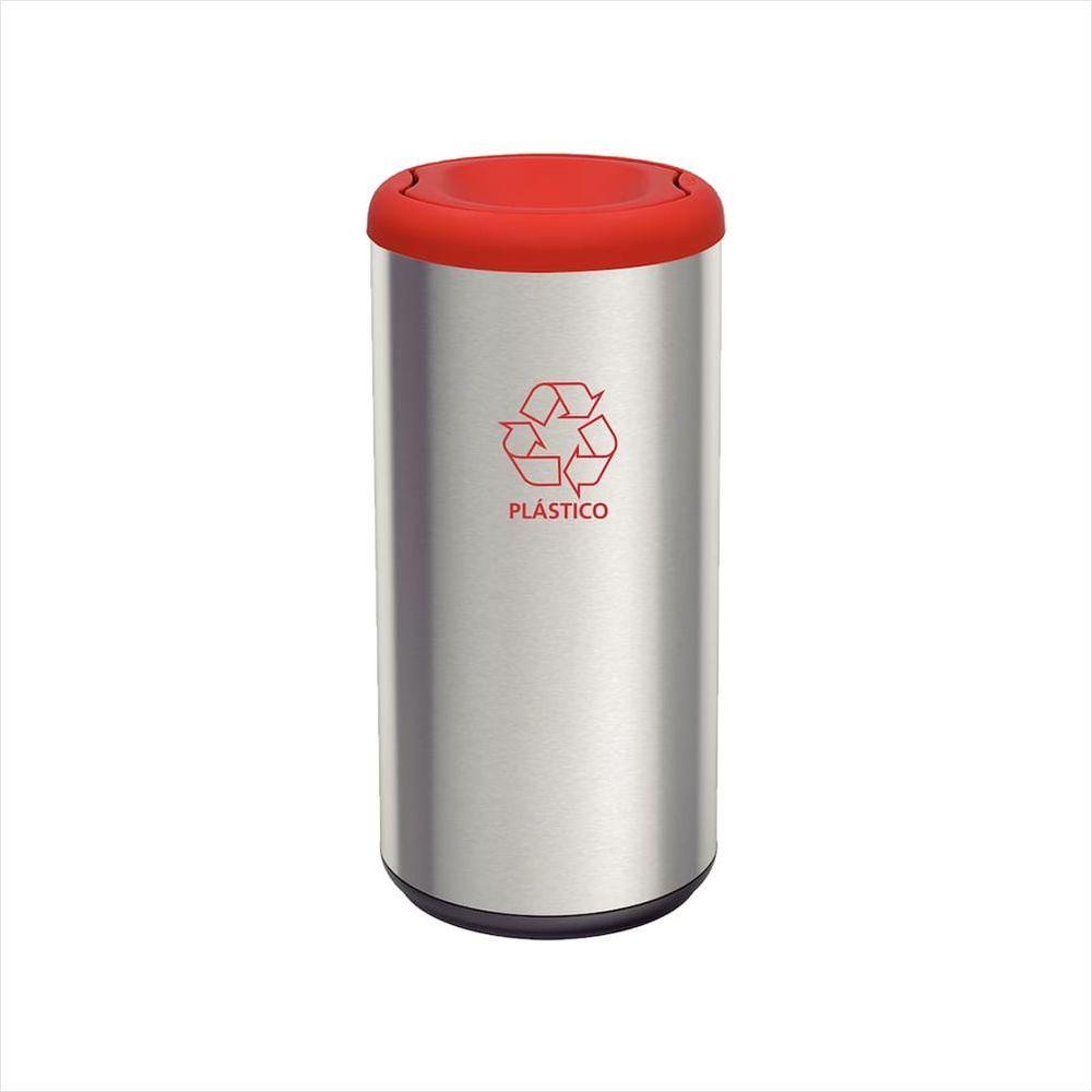 Lixeira Inox com Vermelho Cápsula Selecta Plus Basculante 40 L Tramontina - 1