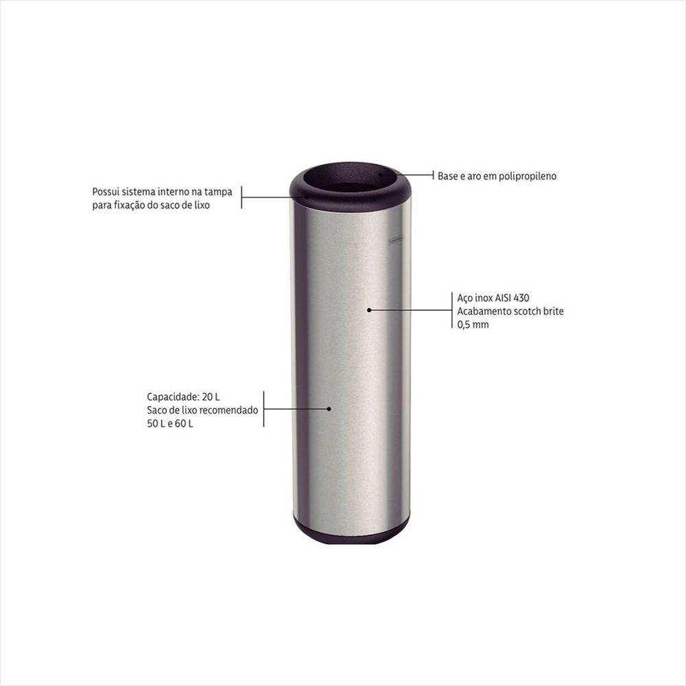 Lixeira Inox Scotch Brite sem Tampa 20 L Portofino Tramontina - 2