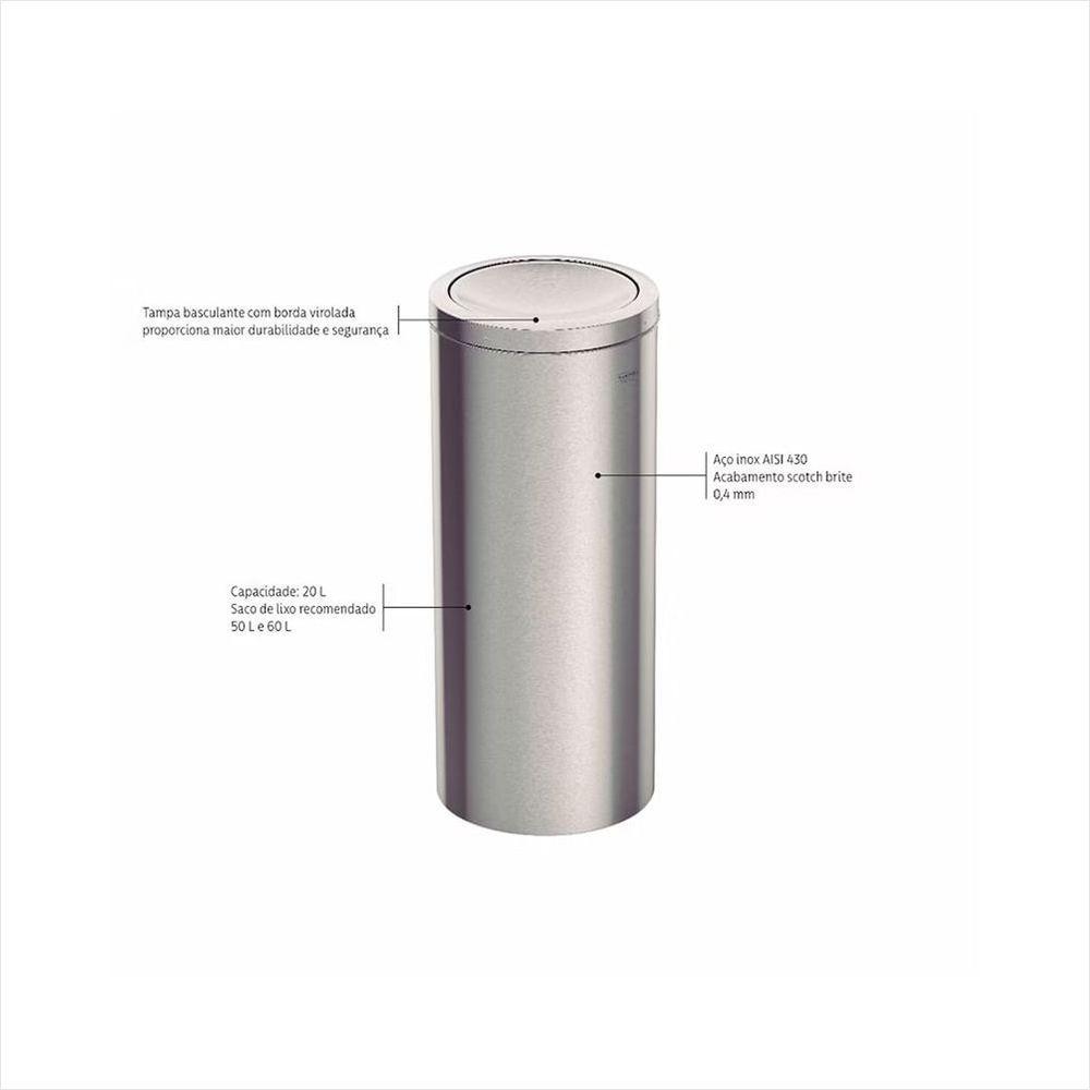 Lixeira Inox com Tampa Basculante Swing 30 L Tramontina - 2