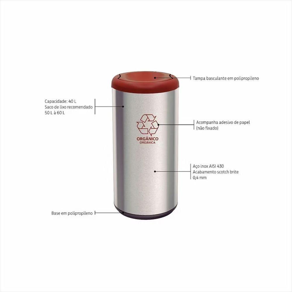 Lixeira Inox com Marrom Cápsula Selecta Plus Basculante 40 L Tramontina - 1