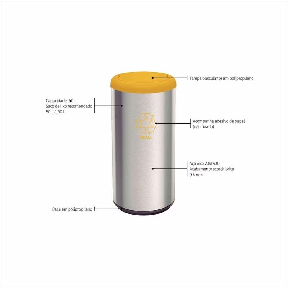 Lixeira Inox com Amarelo Cápsula Selecta Plus Basculante 40 L Tramontina - 2