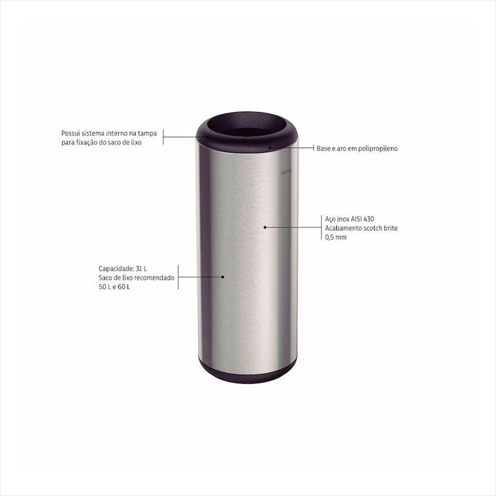 Lixeira Cápsula em Aço Inox sem Tampa 31 L Tramontina - 2
