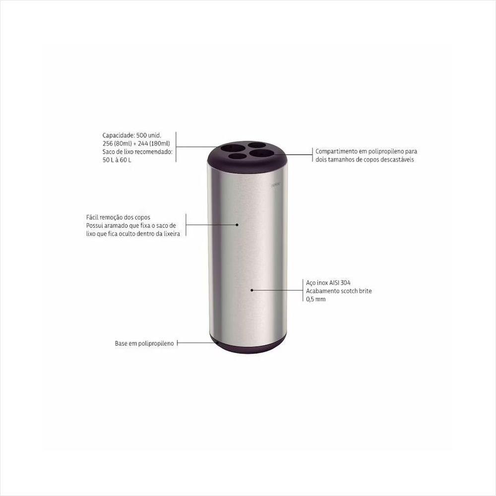 Lixeira em Aço Inox Porta Copos Tramontina - 3