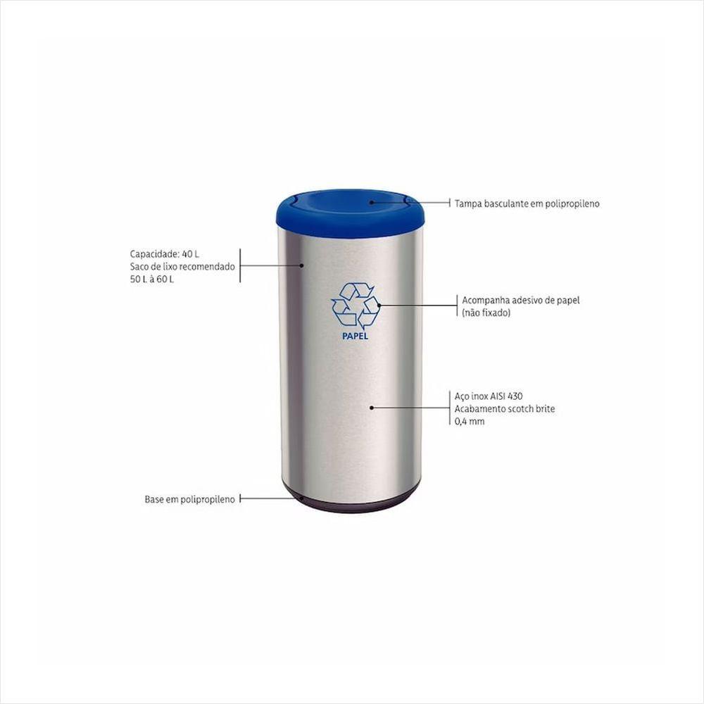 Lixeira Inox com Azul Cápsula Selecta Plus Basculante 40 L Tramontina - 2