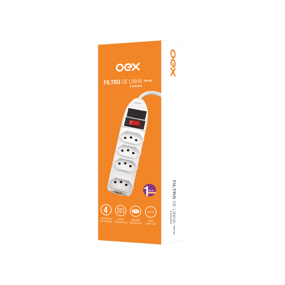 Filtro De Linha Régua Extensão 4 Entradas 1,5M Branco Tm102 OEX - 2