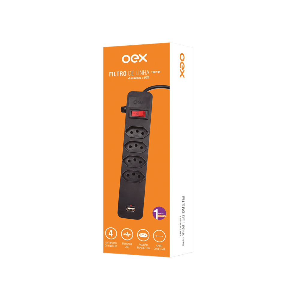 Filtro De Linha Régua Extensão 4 Entradas E Usb Tm101 OEX - 2