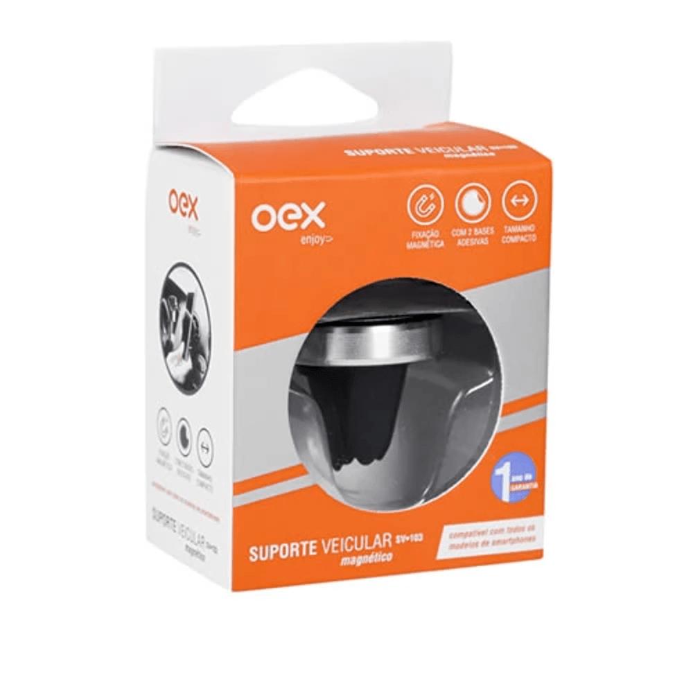 Suporte Veicular Magnético para Celular OEX SV103 Preto e Prata 2 Encaixes Saída de Ar ou Base Adesiva - 1
