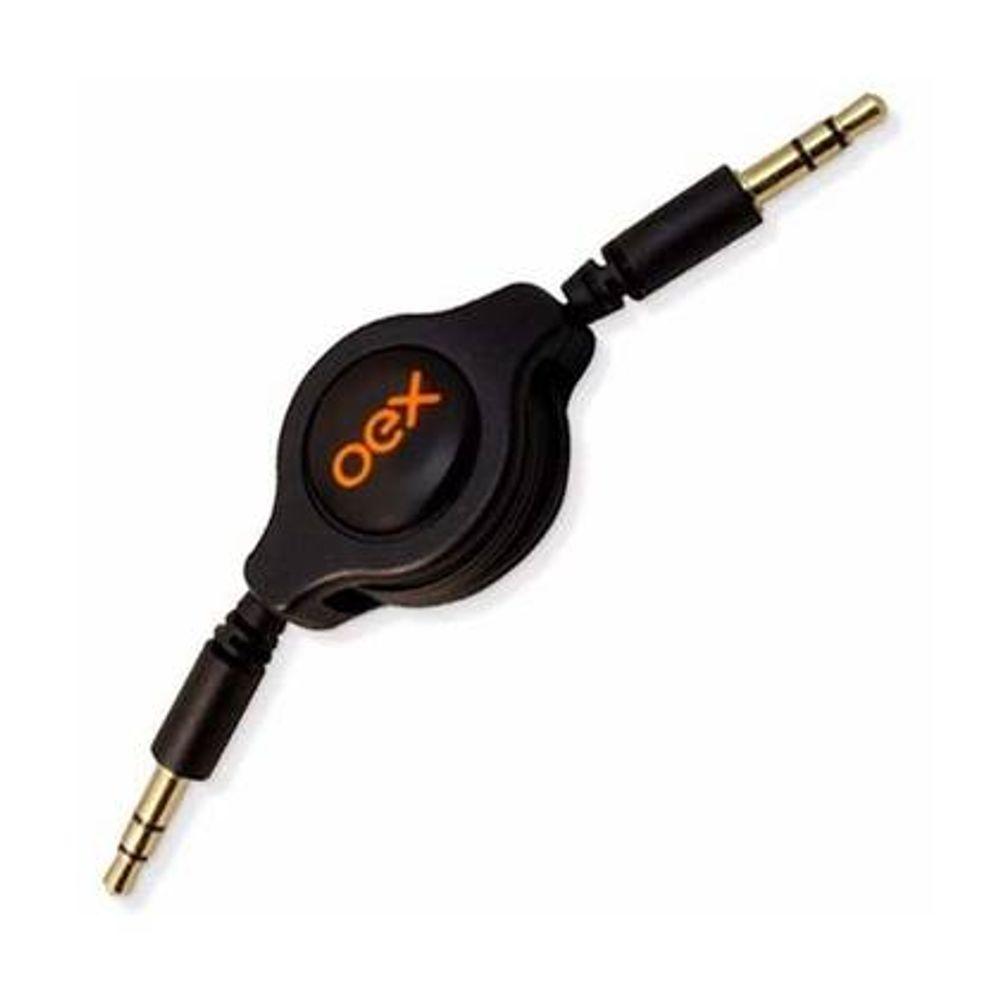 Cabo Retrátil De Audio 80Cm Oex Cb400 Preto - 1