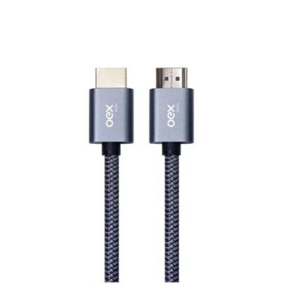 Cabo Hdmi Nylon Trançado Banhado Ouro 1.8 Metros Oex Ce500 Prata - 1