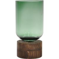 Vaso Vidro Mondello Verde Base Madeira Gs - 1