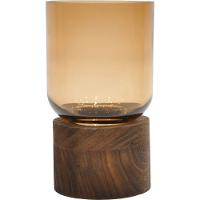 Vaso Vidro Âmbar Mondello 18x10x10Cm Base Madeira Gs - 1