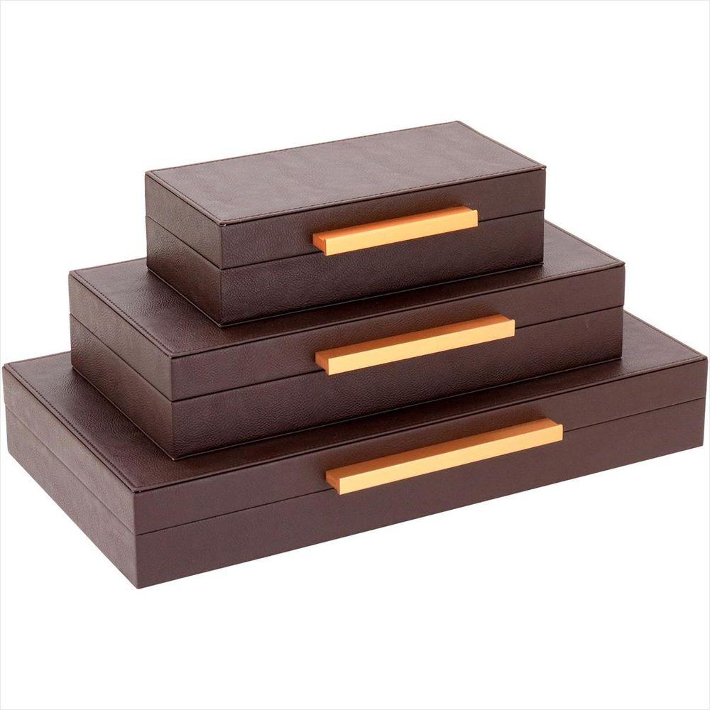 Caixa Organizadora Sintético Marrom 3 Peças - Home&amp;Co - 1