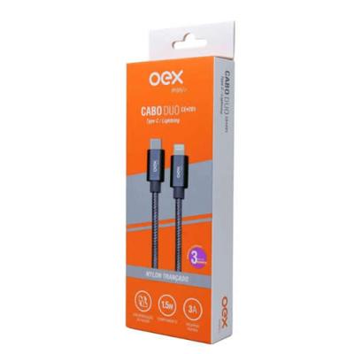 Cabo Duo Type C/Lightning Em Nylon Trançado Oex Ce201 - 1.5M - Cinza