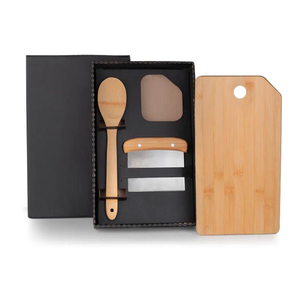 Kit Para Cozinha Em Bambu - Inox Com Espátula Multiuso - 3 Peças - 2