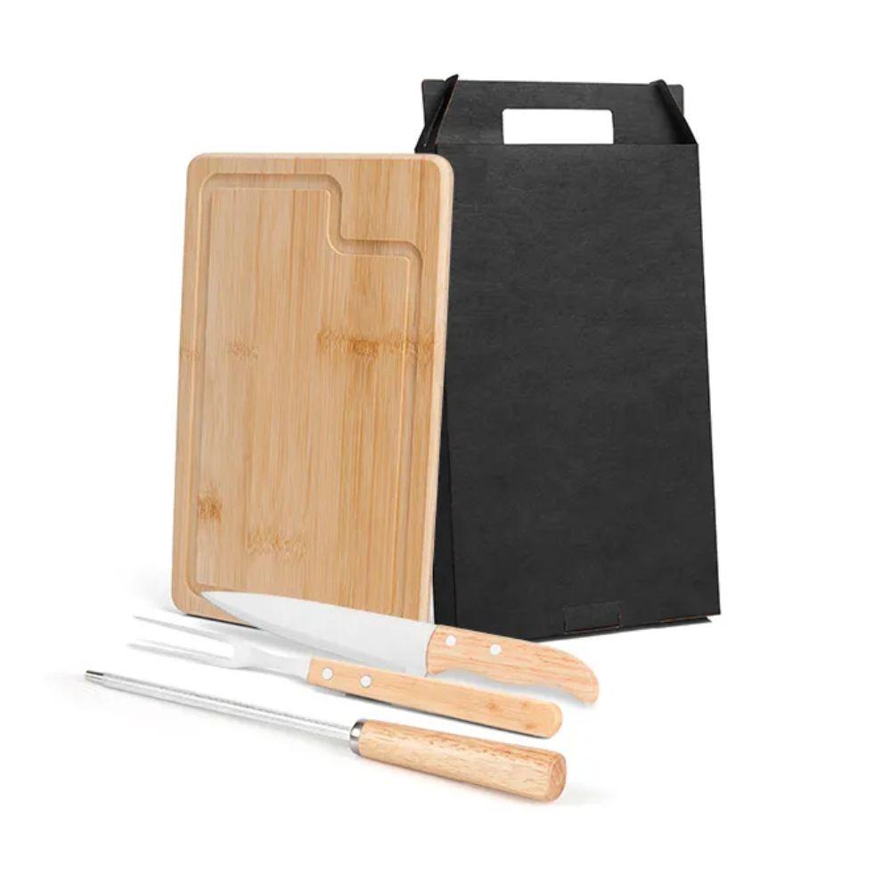 Conjunto Para Churrasco Em Bambu - Inox - Madeira - 4 Peças - 1