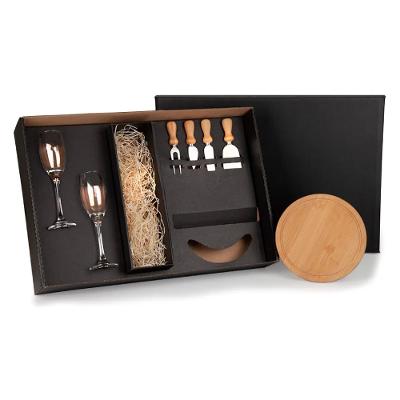 Kit para Queijo e Champagne com Espaço para Garrafa - 7 Peças - Não Acompanha Garrafa