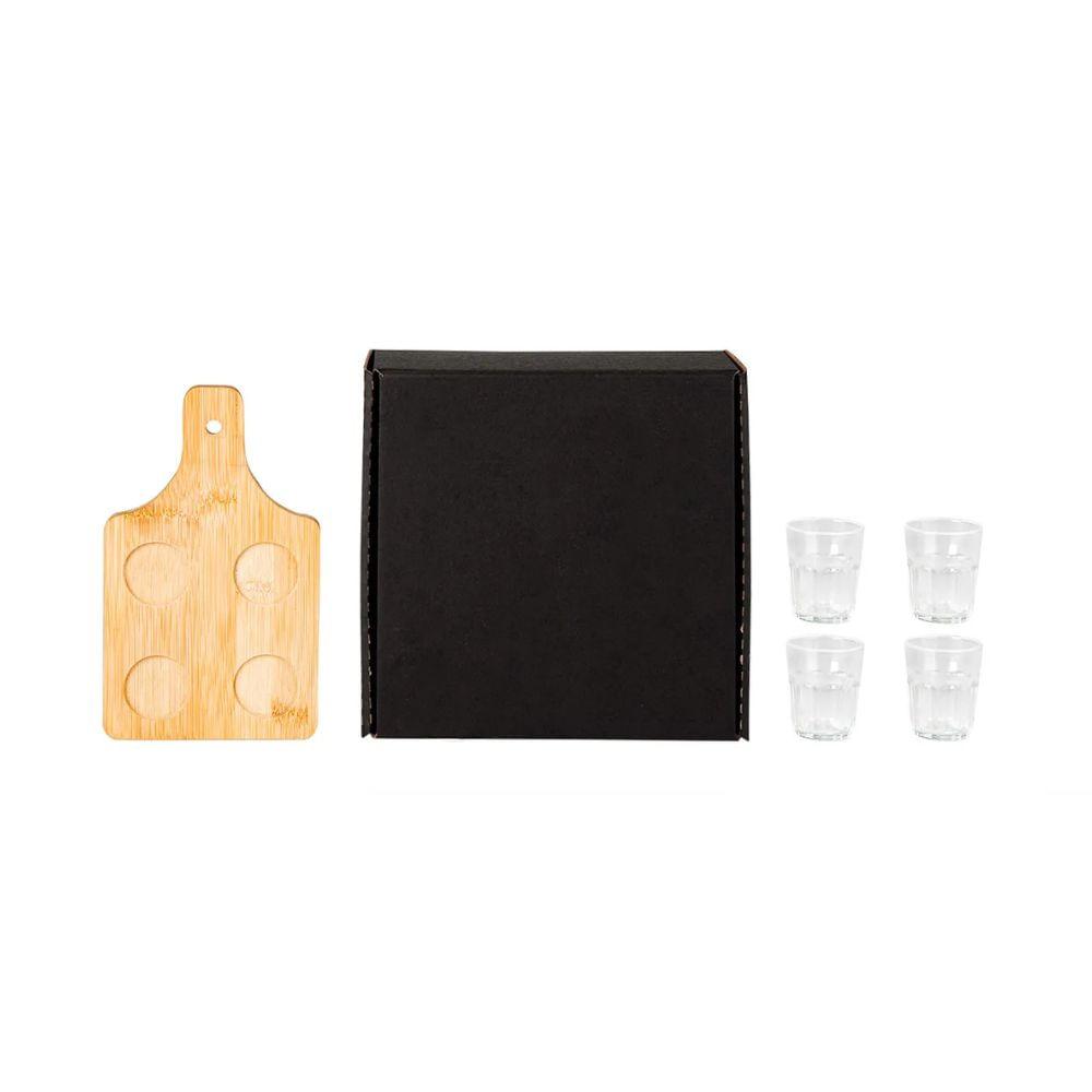 Conjunto Em Bambu Com 4 Copos Para Dose - 5 Peças - 1