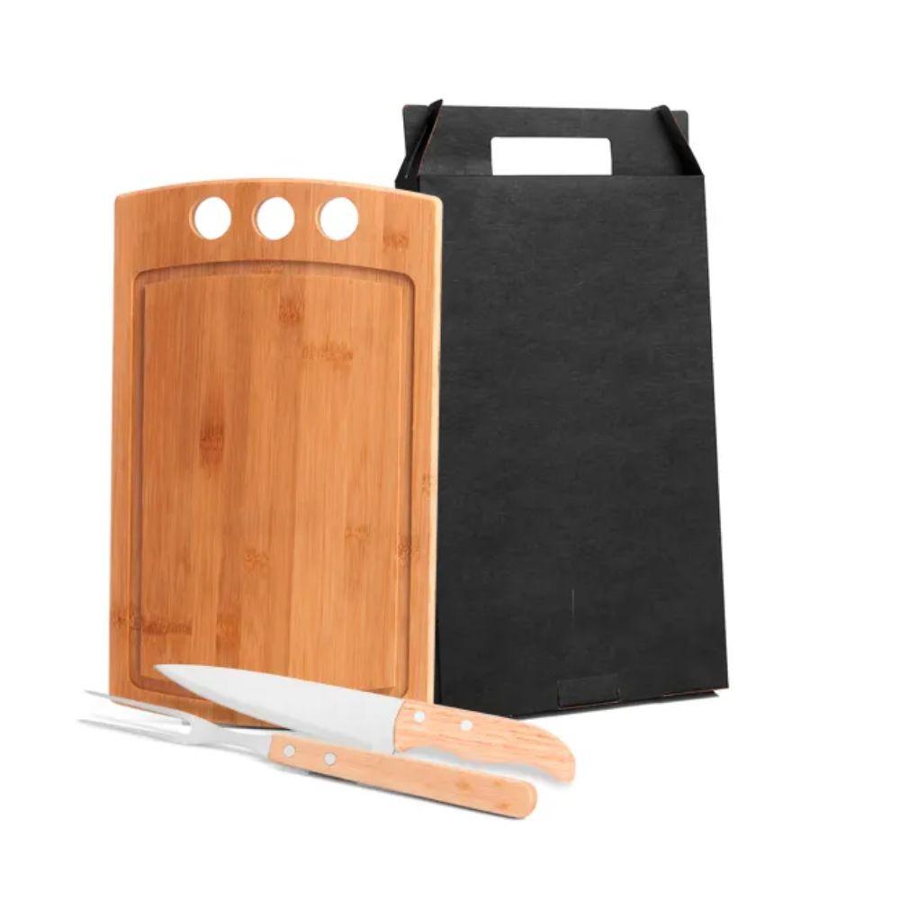 Conjunto Para Churrasco Em Bambu - Madeira - Inox - 3 Peças - 1