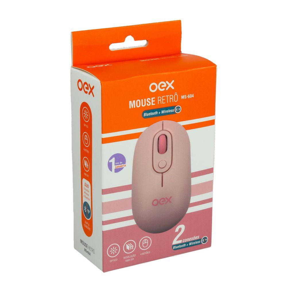 Mouse Optico Retro Wireless E Bluetooth Rosa Ms604 OEX - 3