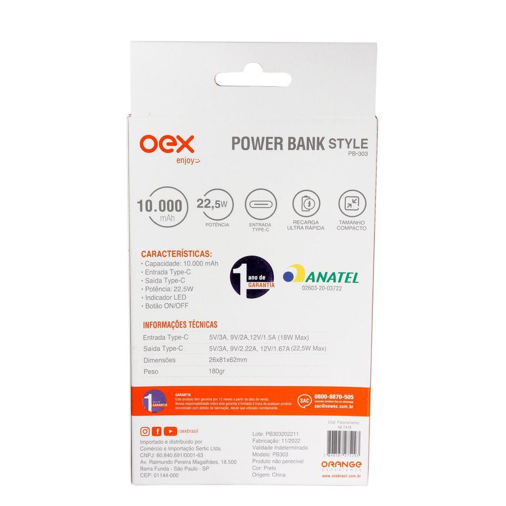 Carregador Portátil Power Bank Style 10.000Mah Preto OEX - 6