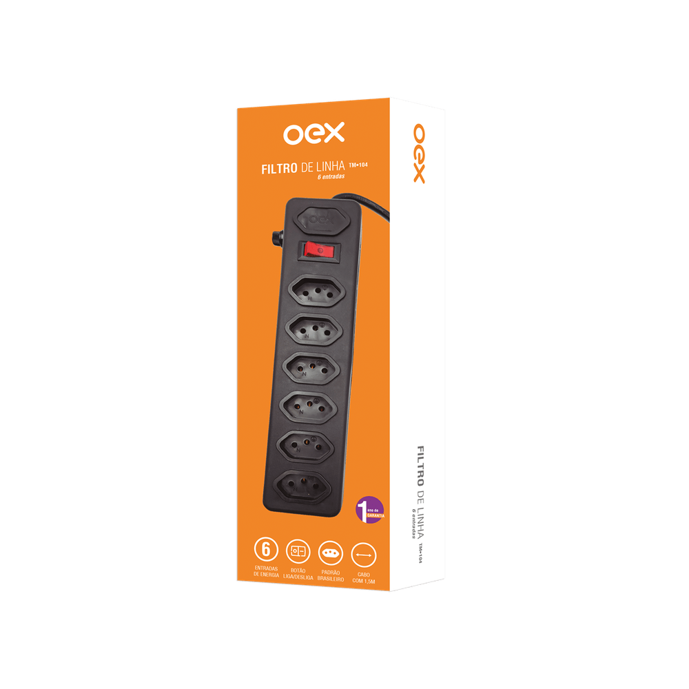 Filtro De Linha Régua Extensão 6 Entradas 1,5M Tm104 OEX - 2