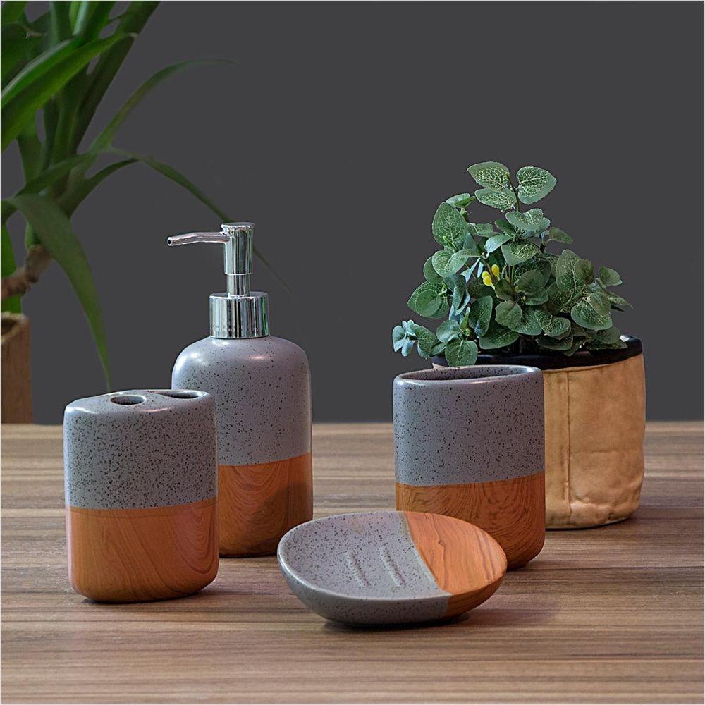 Jogo Banheiro Cerâmica Cinza 4 Peças GS - 10