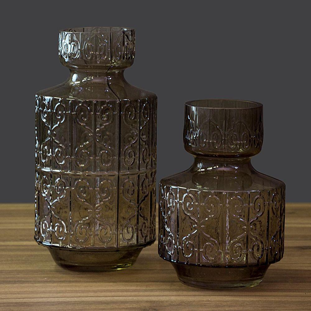 Vaso  Vidro Cinza 21x16x16Cm Gs - 4