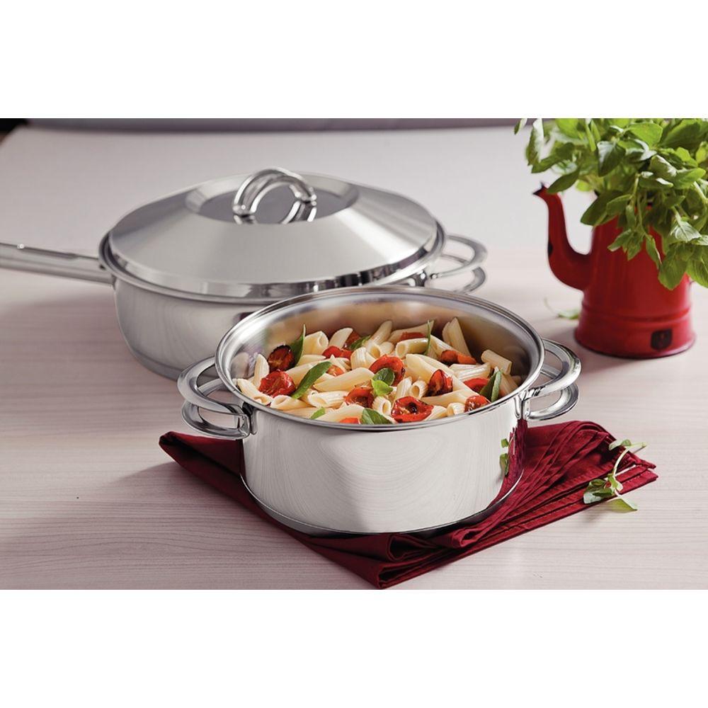 Caçarola Tramontina Solar Rasa Inox Fundo Triplo com Tampa 24cm 4,7L - 3