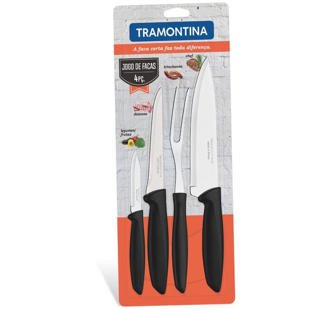 Jogo de Facas 4 peças cabo preto Tramontina - 1