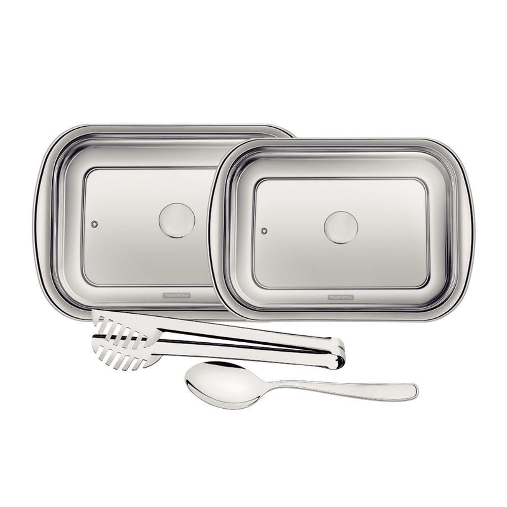 Kit para Assar e Servir Tramontina Cosmos Inox Tampa de Vidro 4 Peças - 1