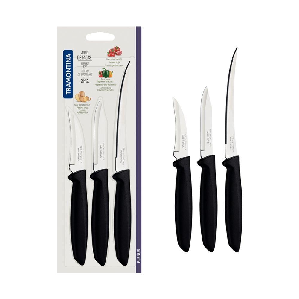 Jogo Facas Inox 3 Peças Plenus Preto Serra Tramontina - 1