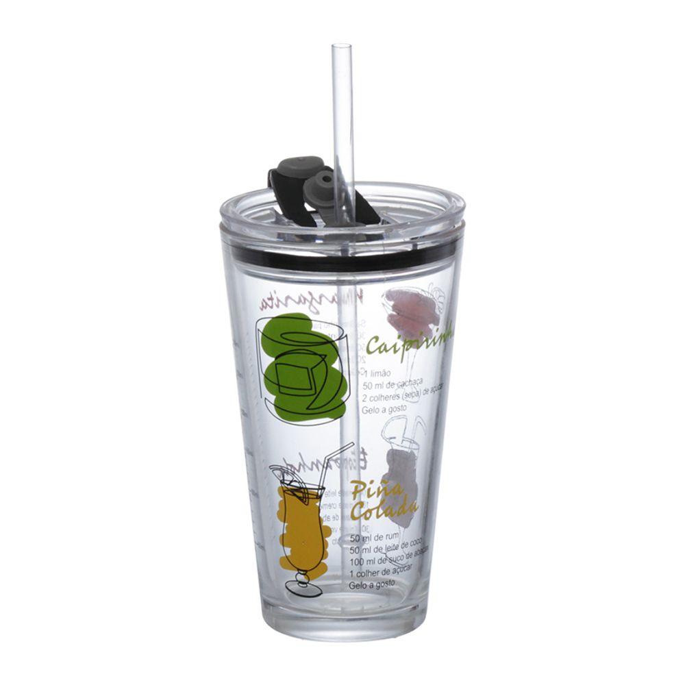 Copo Drink Vidro Canudo Celebrate Hauskraft 450 ml - 1