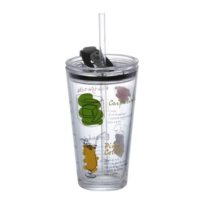 Copo Drink Vidro Canudo Celebrate Hauskraft 450 ml