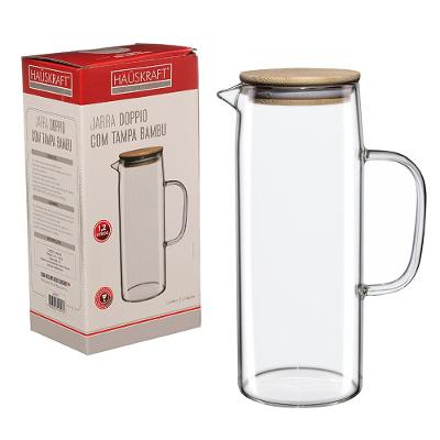 Jarra Vidro com Tampa Bambu Doppio Hauskraft 1,2L