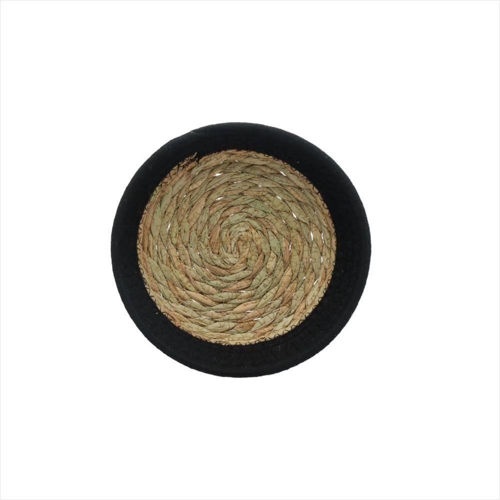 Cesto de Tecido com Forro de Palha Preto 20 cm - 1
