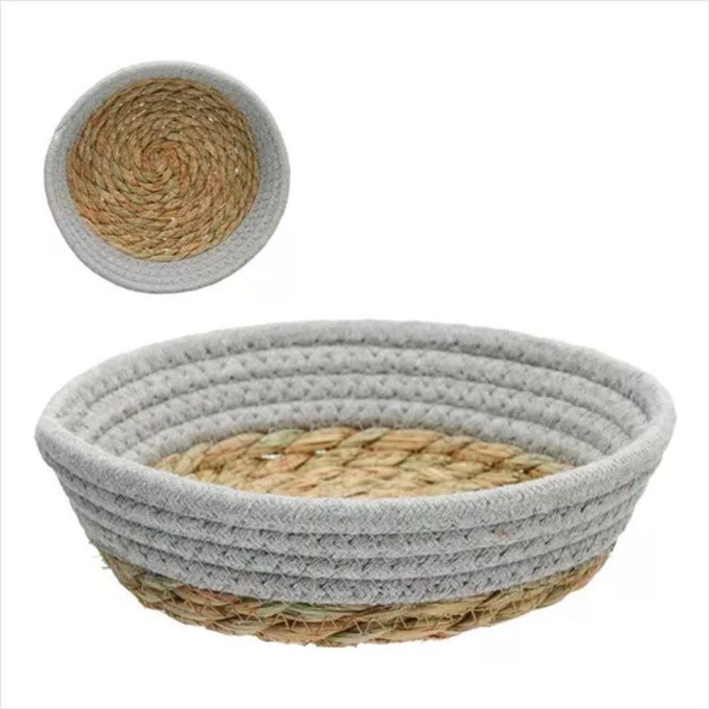 Cesto de Tecido com Forro de Palha Cinza 20 cm - 1