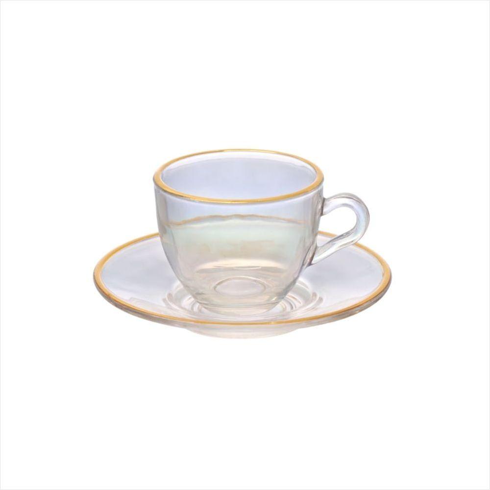 Xicara Café Menfis Rainbow com Borda Dourada 85Ml 4 Peças - 1