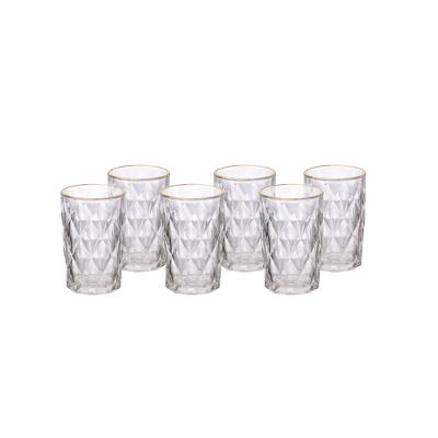 Copo Long Drink de Vidro Diamond com Borda Dourada 340Ml 6 Peças