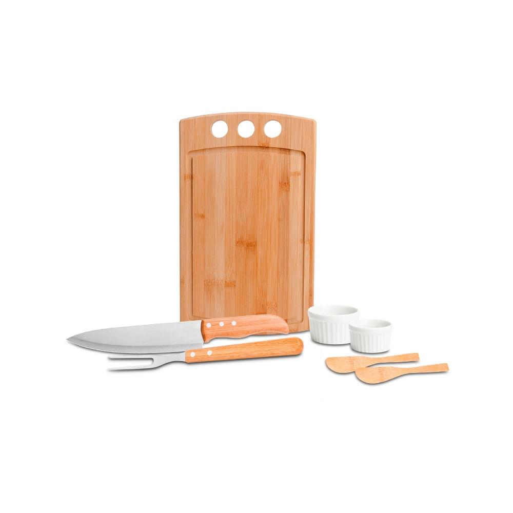 Conjunto Para Churrasco - Petisco Em Bambu - Porcelana - 7 Peças - 1