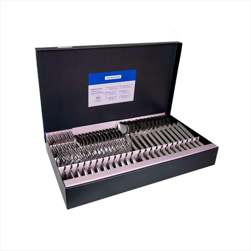 Faqueiro Tramontina Amazonas em Aço Inox com Facas para Churrasco 72 Peças - 1